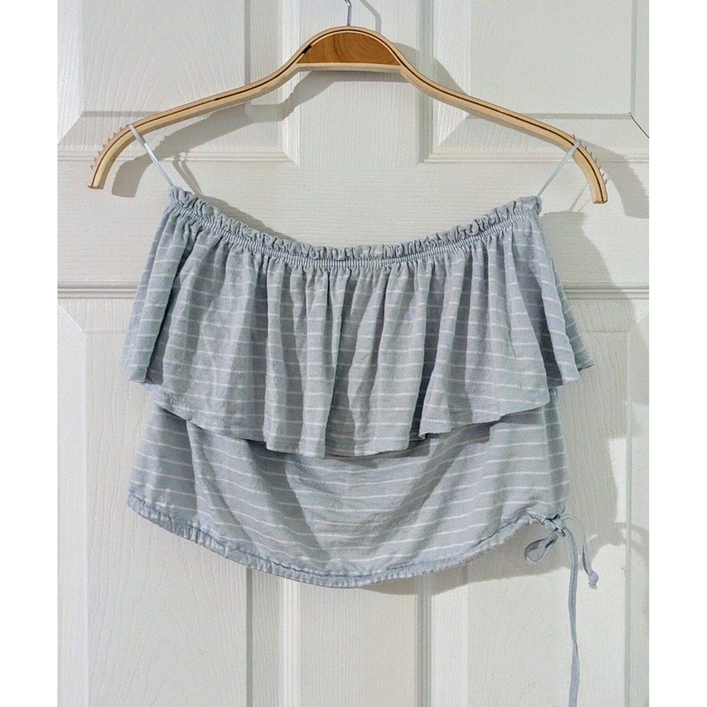 Abercrombie & Fitch~Ruffle Cropped Tube Top~Small Blue White Stripe~Sun Beach